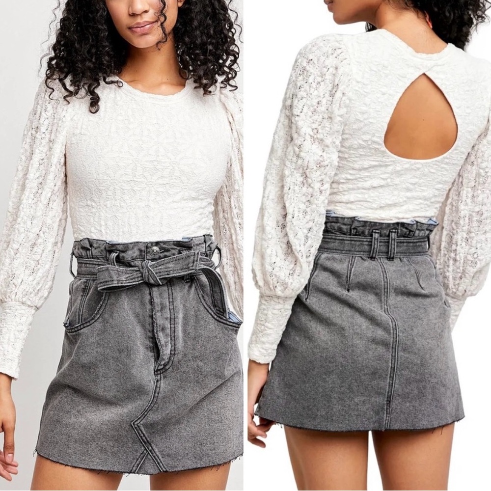 NWT ($98) Free People Cream Jasmine Top Size XS Beautiful Sleeves!